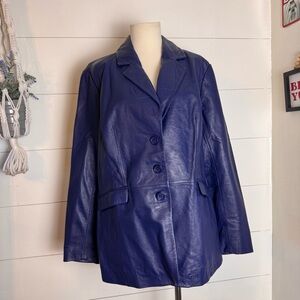 Women’s Jessica London Faux Leather Blue Blazer Jacket Sz 16 Business Workwear